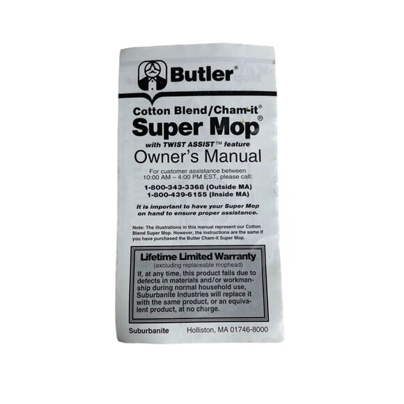 Butler Cotton Blend Cham it Super Mop Owners Manual Instruction Guide u - Picture 2 of 4